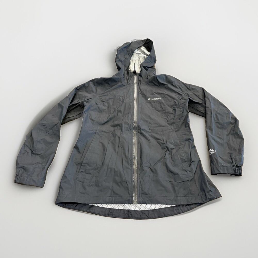 Columbia Womens Black Windbreaker Hooded Full Zip Raincoat Jacket Size L RL2023